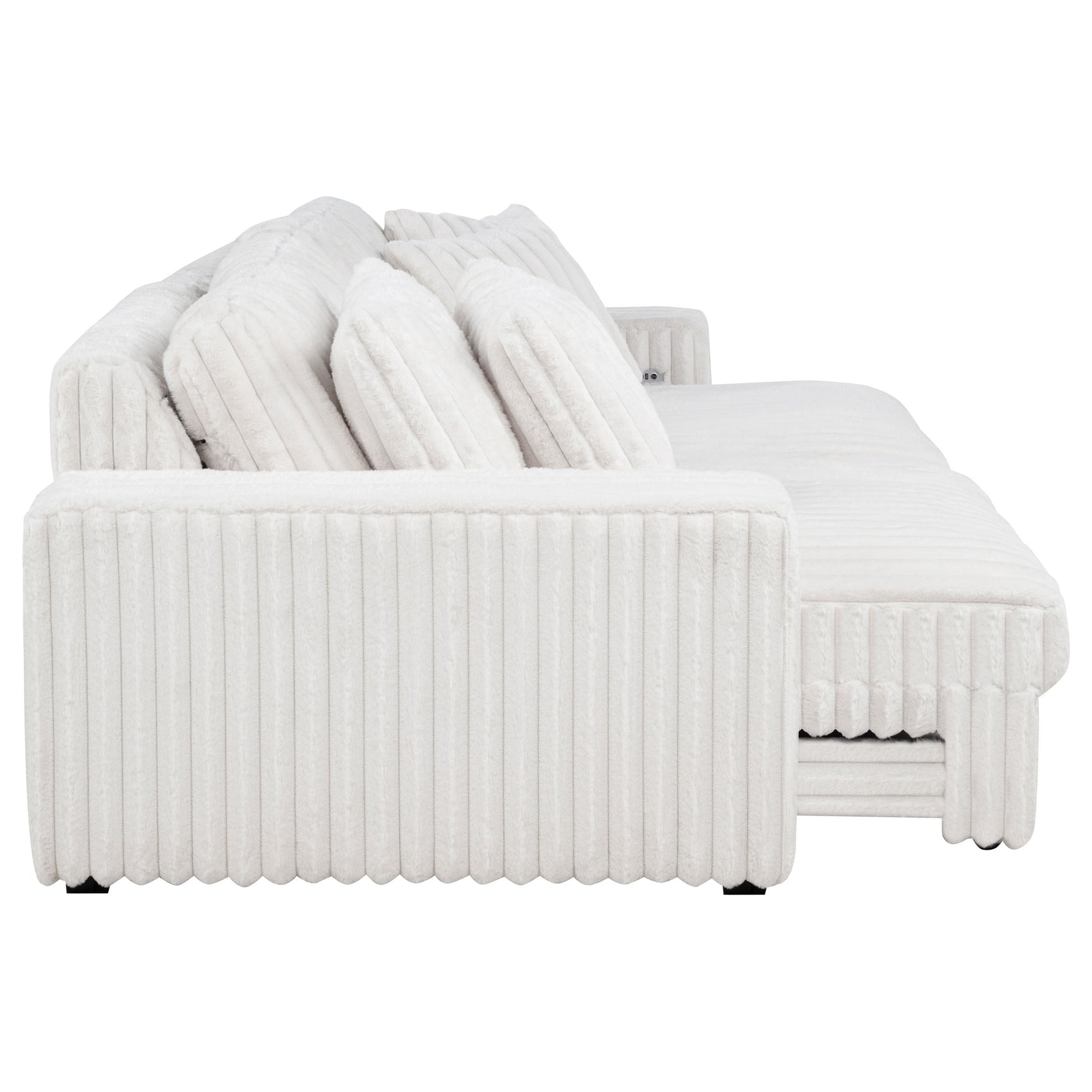 Jacana Ivory Corduroy Upholstered Dual Power Chaise Sofa - Ornate Home