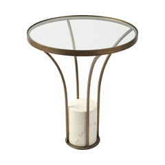 Jacinta Gold 21" Round Glass Top Metal and Marble Pedestal End/Side Table - Ornate Home