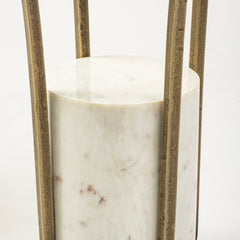 Jacinta Gold 21" Round Glass Top Metal and Marble Pedestal End/Side Table - Ornate Home