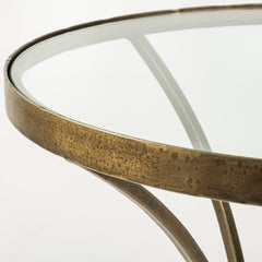 Jacinta Gold 21" Round Glass Top Metal and Marble Pedestal End/Side Table - Ornate Home