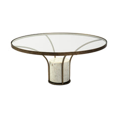Jacinta Gold 36" Round Glass Top Metal and Marble Pedestal Coffee Table