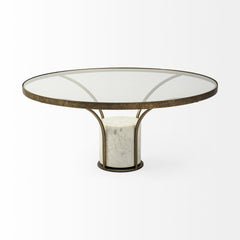 Jacinta Gold 36" Round Glass Top Metal and Marble Pedestal Coffee Table