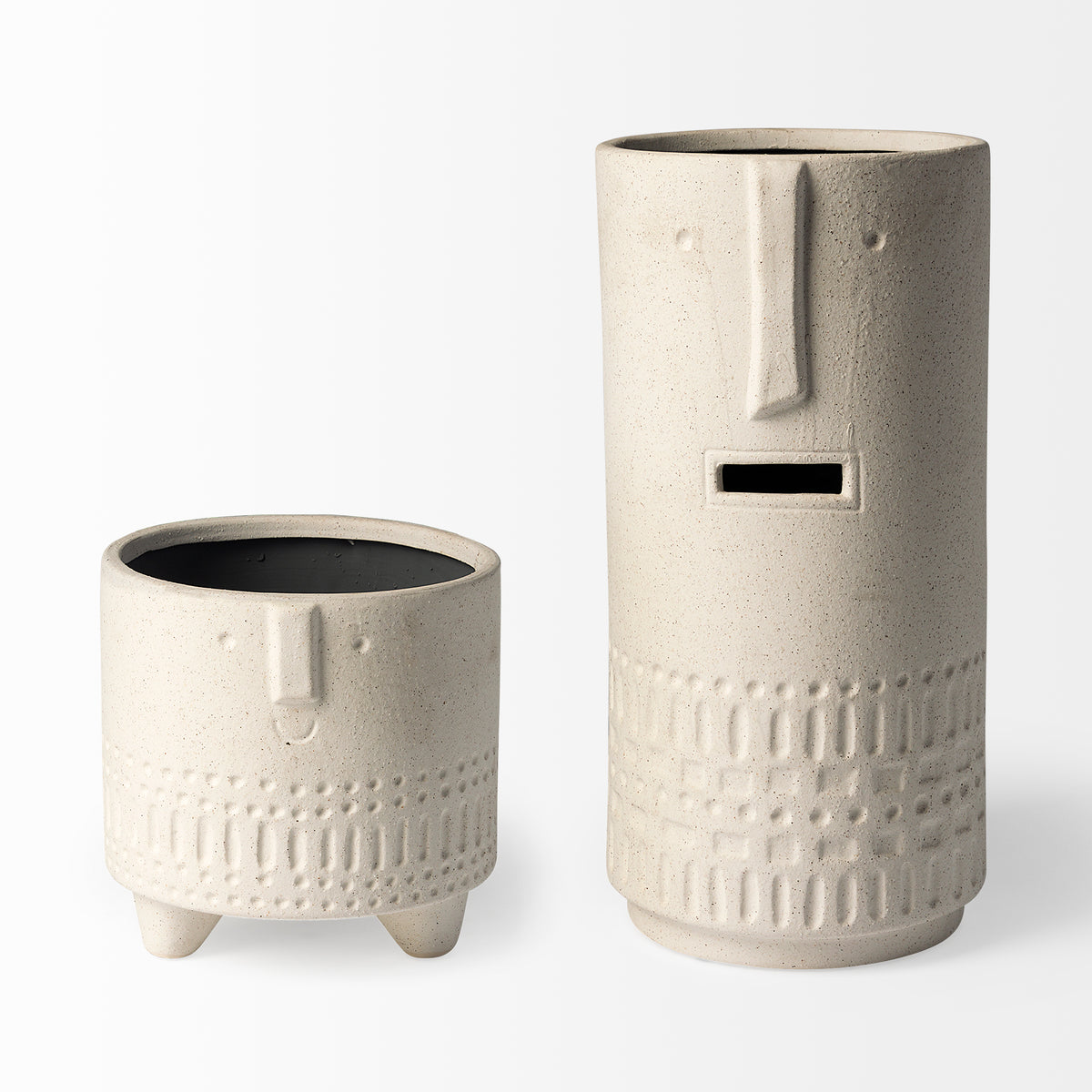 Jacob White Short Ceramic Smiling Face Vase - Ornate Home
