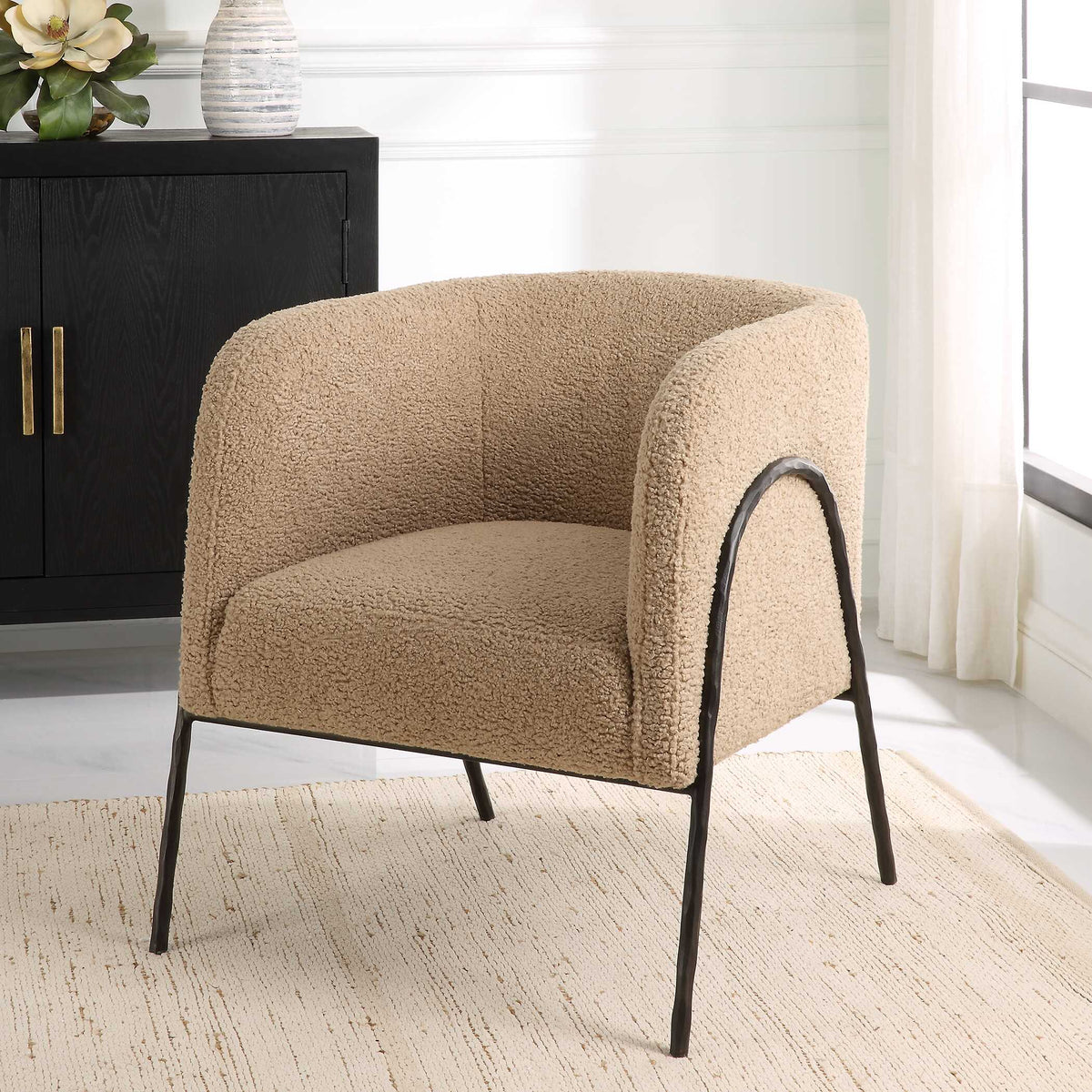 Jacobsen Bronze/Brown/Tan Shearling Barrel Chair - Ornate Home