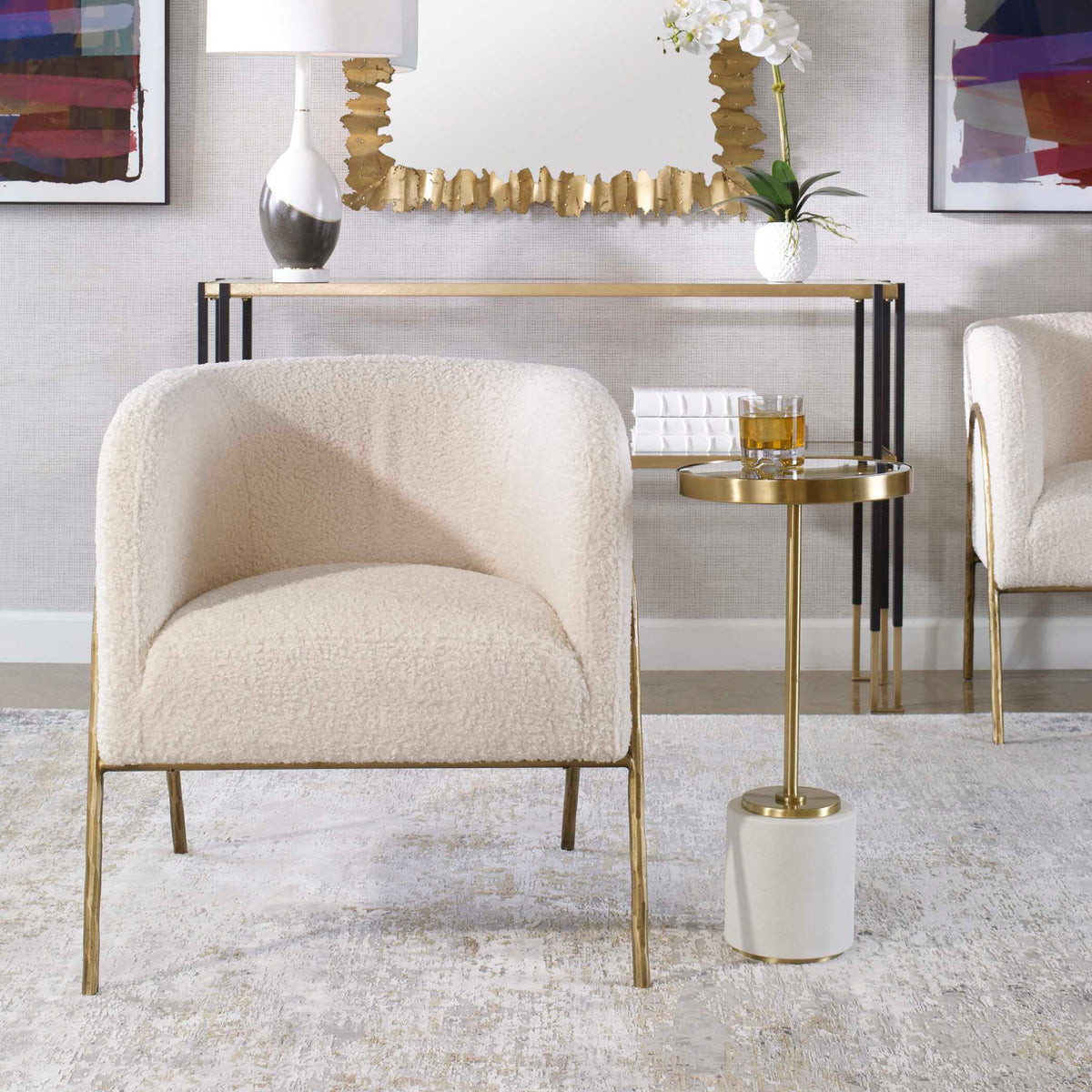 Jacobsen Off White Shearling Accent Chair - Ornate Home