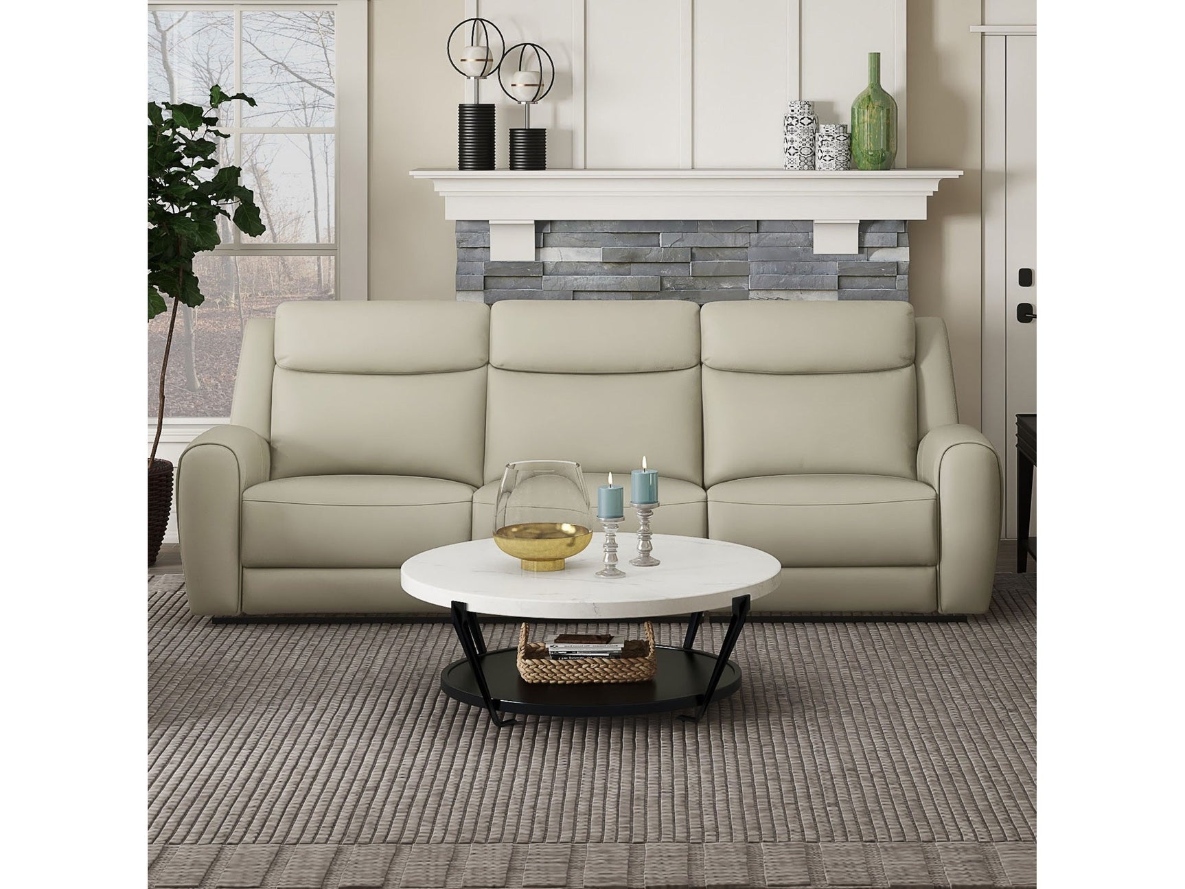 Jacobus Beige Leather Sofa - Ornate Home