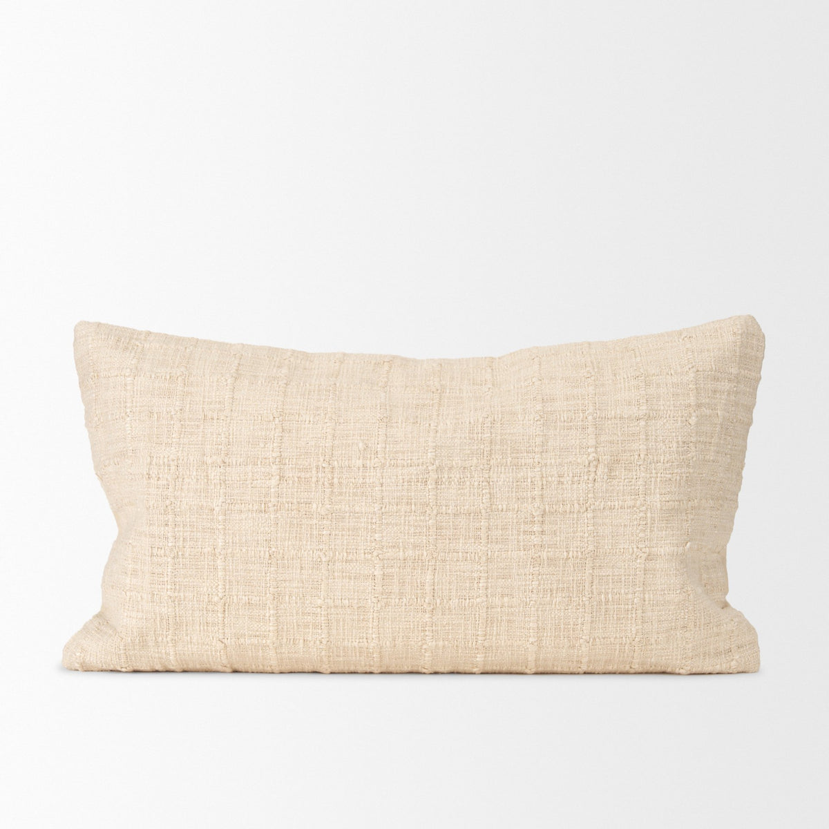 Jacory Cream 14x26 Checker Textured Lumbar Pillow Cover with Down Filler (Set of 2) - Ornate Home