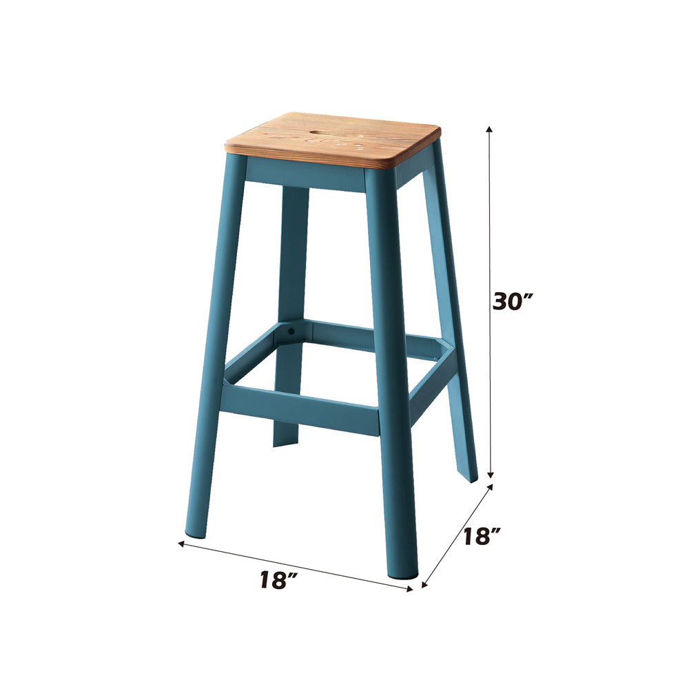 Jacotte Natural & Teal Bar Stool (1Pc) - Ornate Home