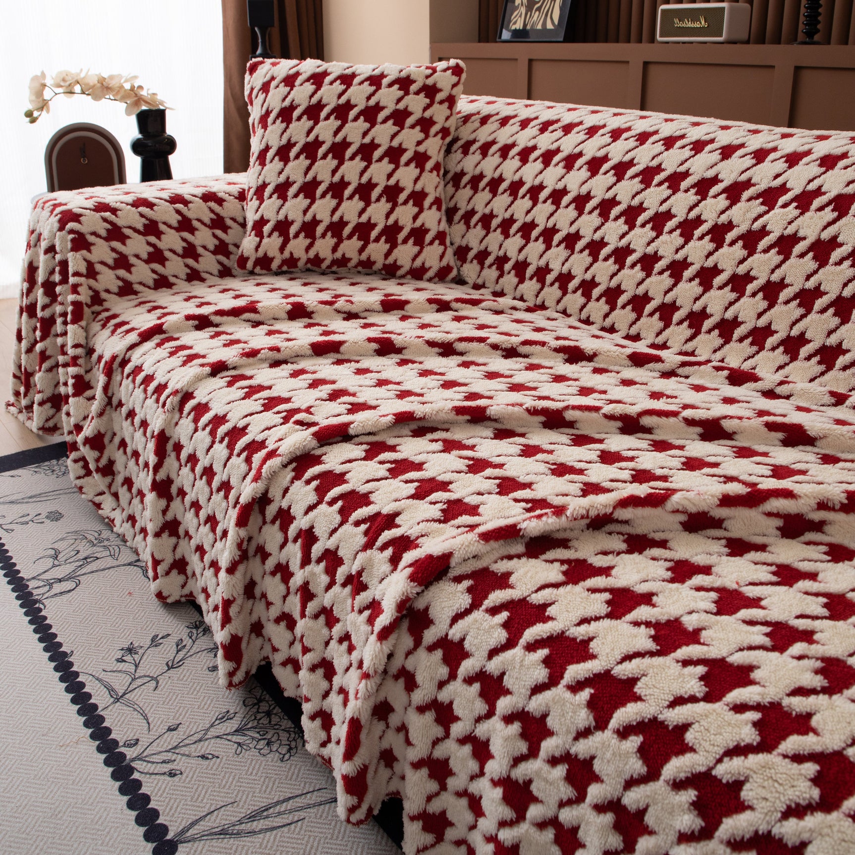Jacquard Fleece Houndstooth Warm Cozy Couch Cover Blanket Decorative Throws for Sofas - Ornate Home
