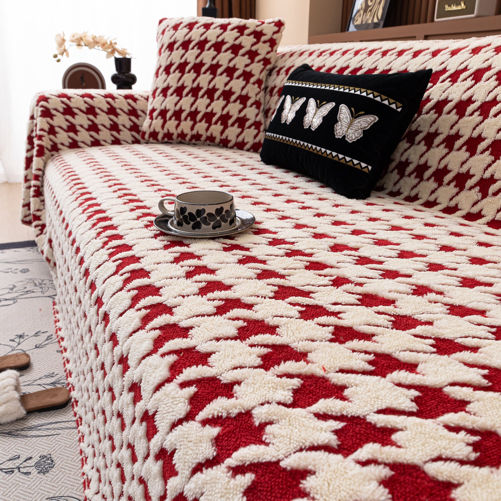 Jacquard Fleece Houndstooth Warm Cozy Couch Cover Blanket Decorative Throws for Sofas - Ornate Home