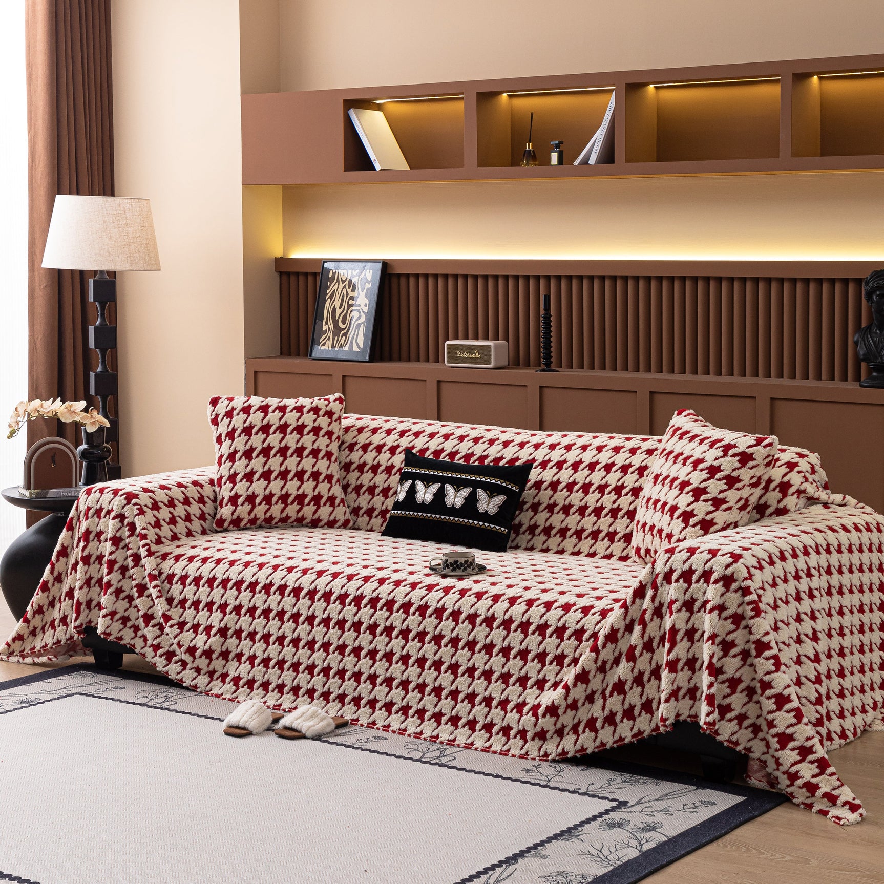 Jacquard Fleece Houndstooth Warm Cozy Couch Cover Blanket Decorative Throws for Sofas - Ornate Home