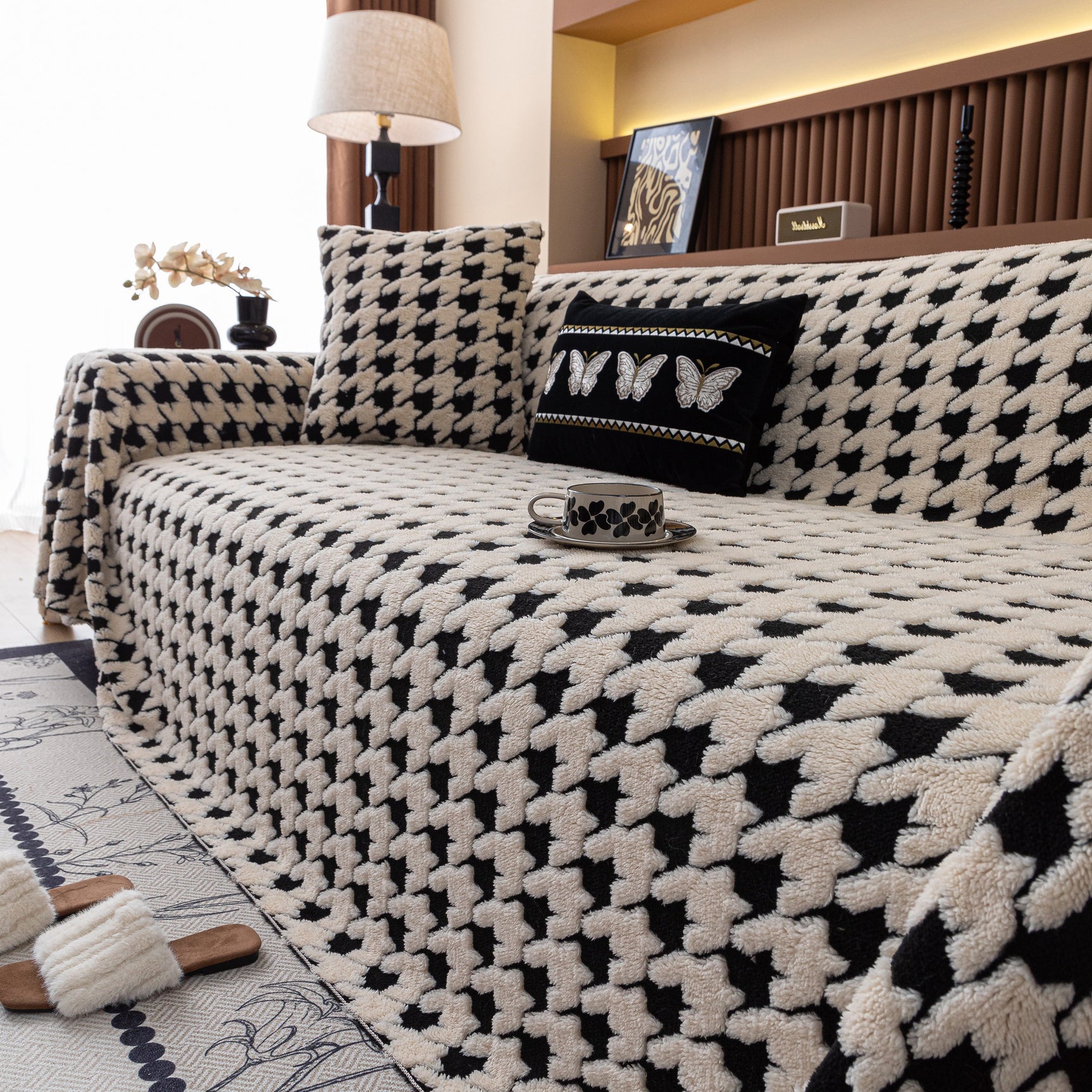 Jacquard Fleece Houndstooth Warm Cozy Couch Cover Blanket Decorative Throws for Sofas - Ornate Home