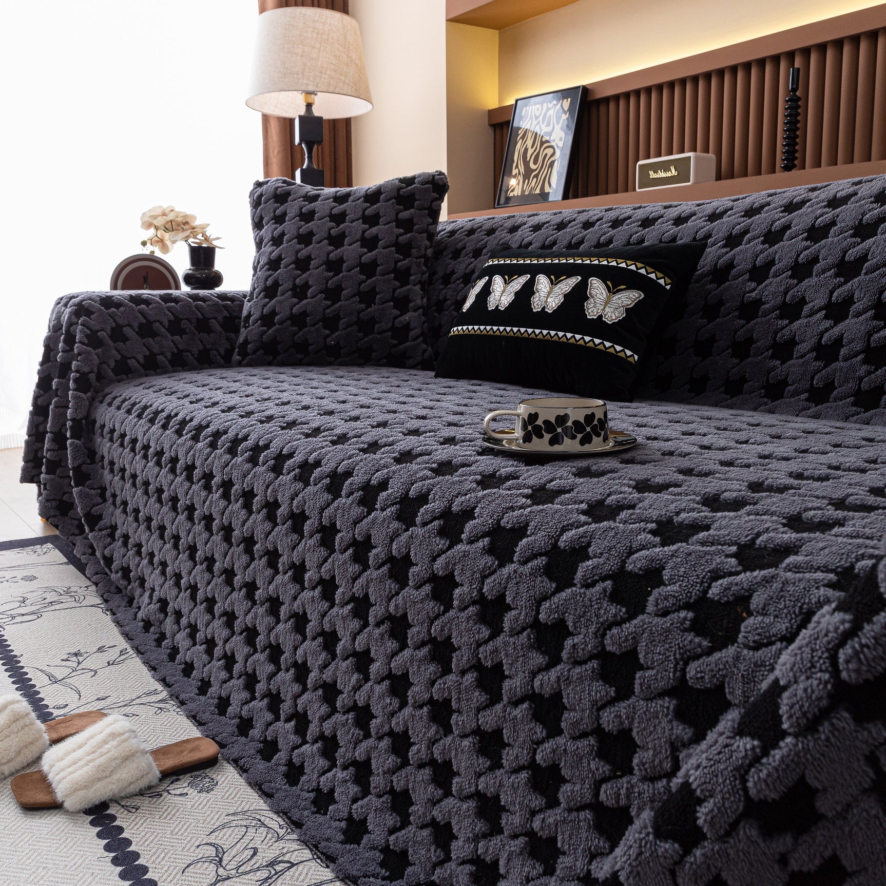 Jacquard Fleece Houndstooth Warm Cozy Couch Cover Blanket Decorative Throws for Sofas - Ornate Home