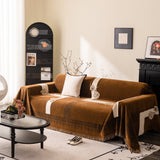 Jacquard Floral Band Sofa Cover with Tassels, Thick Textured Couch Throw Blanket - Ornate Home