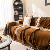 Jacquard Floral Band Sofa Cover with Tassels, Thick Textured Couch Throw Blanket - Ornate Home
