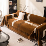Jacquard Floral Band Sofa Cover with Tassels, Thick Textured Couch Throw Blanket - Ornate Home