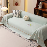 Jacquard Ice Silk Sofa Throw Cover with Gold Trim, Summer Cooling Couch Slipcover - Ornate Home