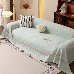Jacquard Ice Silk Sofa Throw Cover with Gold Trim, Summer Cooling Couch Slipcover - Ornate Home