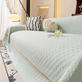 Jacquard Ice Silk Sofa Throw Cover with Gold Trim, Summer Cooling Couch Slipcover - Ornate Home