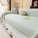 Jacquard Ice Silk Sofa Throw Cover with Gold Trim, Summer Cooling Couch Slipcover - Ornate Home