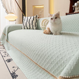 Jacquard Ice Silk Sofa Throw Cover with Gold Trim, Summer Cooling Couch Slipcover - Ornate Home