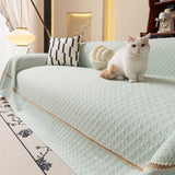 Jacquard Ice Silk Sofa Throw Cover with Gold Trim, Summer Cooling Couch Slipcover - Ornate Home