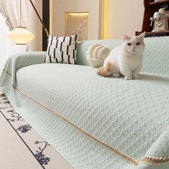 Jacquard Ice Silk Sofa Throw Cover with Gold Trim, Summer Cooling Couch Slipcover - Ornate Home