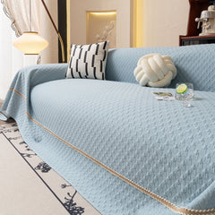 Jacquard Ice Silk Sofa Throw Cover with Gold Trim, Summer Cooling Couch Slipcover - Ornate Home