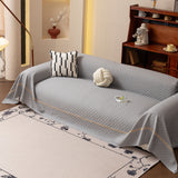 Jacquard Ice Silk Sofa Throw Cover with Gold Trim, Summer Cooling Couch Slipcover - Ornate Home