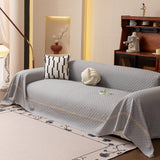 Jacquard Ice Silk Sofa Throw Cover with Gold Trim, Summer Cooling Couch Slipcover - Ornate Home