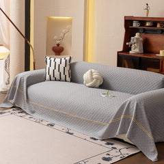 Jacquard Ice Silk Sofa Throw Cover with Gold Trim, Summer Cooling Couch Slipcover - Ornate Home