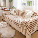 Jacquard Plush Houndstooth Sofa Throw Cover, Cover Throws for Sofas, Stylish Living Room Throws - Ornate Home