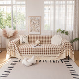 Jacquard Plush Houndstooth Sofa Throw Cover, Cover Throws for Sofas, Stylish Living Room Throws - Ornate Home