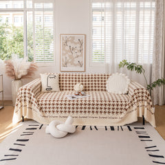 Jacquard Plush Houndstooth Sofa Throw Cover, Cover Throws for Sofas, Stylish Living Room Throws - Ornate Home