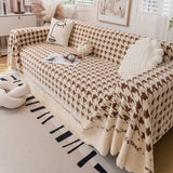 Jacquard Plush Houndstooth Sofa Throw Cover, Cover Throws for Sofas, Stylish Living Room Throws - Ornate Home