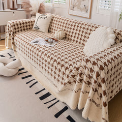 Jacquard Plush Houndstooth Sofa Throw Cover, Cover Throws for Sofas, Stylish Living Room Throws - Ornate Home