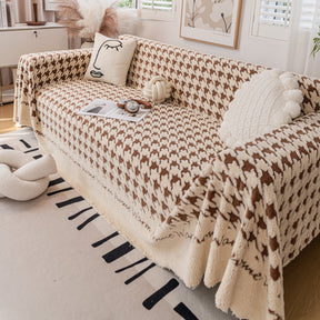 Jacquard Plush Houndstooth Sofa Throw Cover, Cover Throws for Sofas, Stylish Living Room Throws - Ornate Home