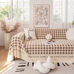 Jacquard Plush Houndstooth Sofa Throw Cover, Cover Throws for Sofas, Stylish Living Room Throws - Ornate Home
