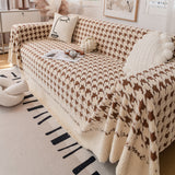 Jacquard Plush Houndstooth Sofa Throw Cover, Cover Throws for Sofas, Stylish Living Room Throws - Ornate Home