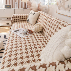 Jacquard Plush Houndstooth Sofa Throw Cover, Cover Throws for Sofas, Stylish Living Room Throws - Ornate Home