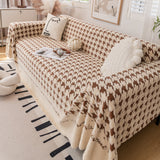 Jacquard Plush Houndstooth Sofa Throw Cover, Cover Throws for Sofas, Stylish Living Room Throws - Ornate Home