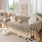 Jacquard Plush Houndstooth Sofa Throw Cover, Cover Throws for Sofas, Stylish Living Room Throws - Ornate Home