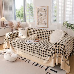 Jacquard Plush Houndstooth Sofa Throw Cover, Cover Throws for Sofas, Stylish Living Room Throws - Ornate Home