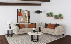 Jade Latte Chenille Upholstered Sculpted Track Arm Loveseat - Ornate Home