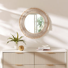 Jade Natural Round Rattan Macrame Wall Mirror - Ornate Home
