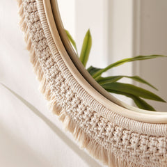 Jade Natural Round Rattan Macrame Wall Mirror - Ornate Home