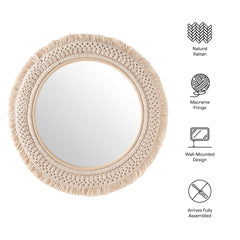 Jade Natural Round Rattan Macrame Wall Mirror - Ornate Home