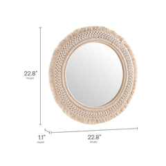Jade Natural Round Rattan Macrame Wall Mirror - Ornate Home