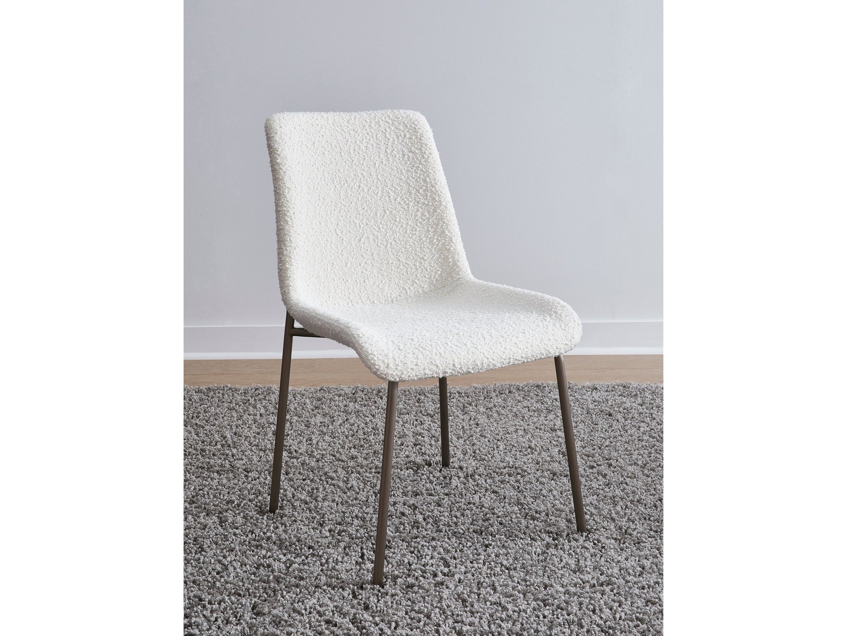 Jade Upholstered Dining Chair in Cottage Cheese Boucle and Brushed Nickel Metal (Set of 2) - Ornate Home