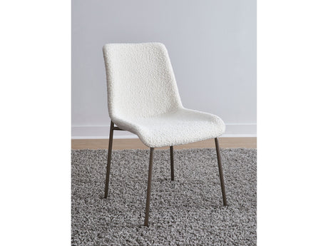 Jade Upholstered Dining Chair in Cottage Cheese Boucle and Brushed Nickel Metal (Set of 2) - Ornate Home